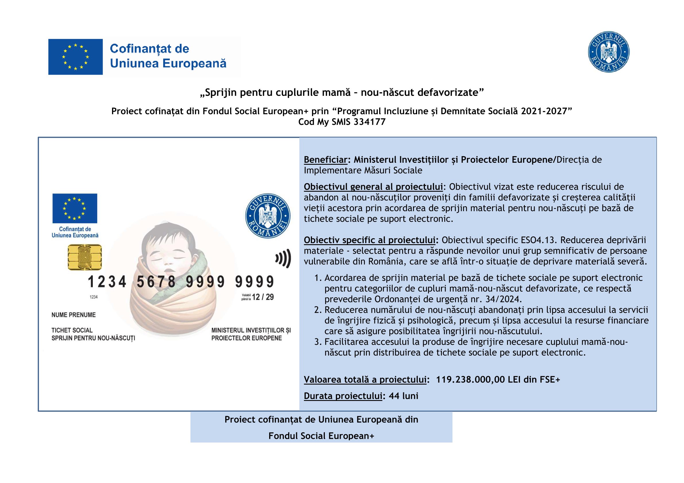 Proiect "Sprijin pentru cuplurile mamă nou-născut defavorizate"