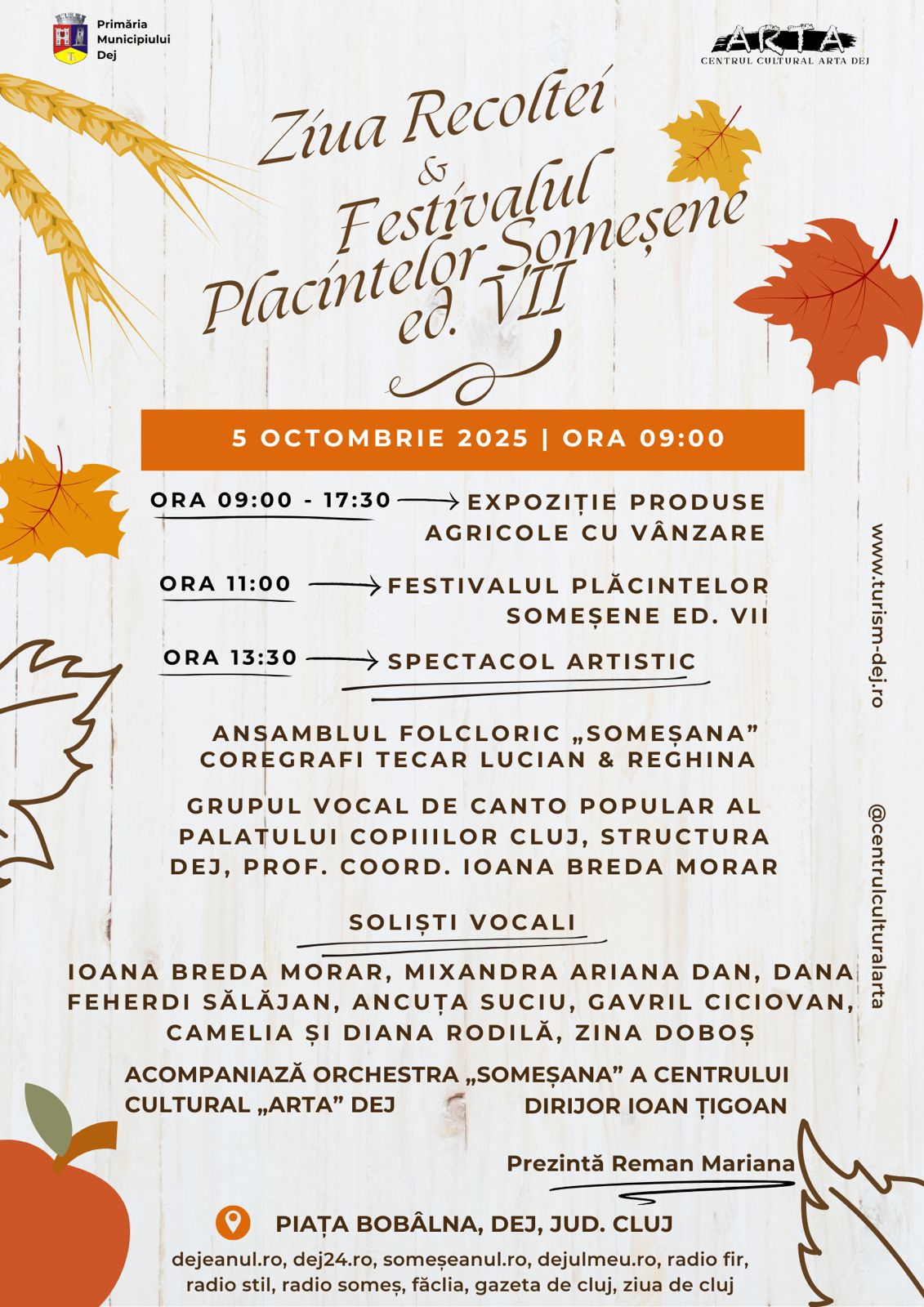 Ziua Recoltei va fi sărbătorită în 5 octombrie la Dej