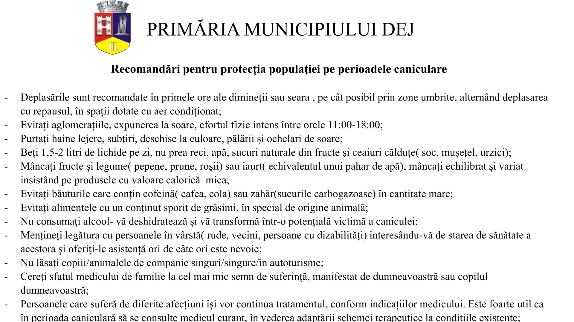 Vreme călduroasă și disconfort termic. Măsuri și recomandări