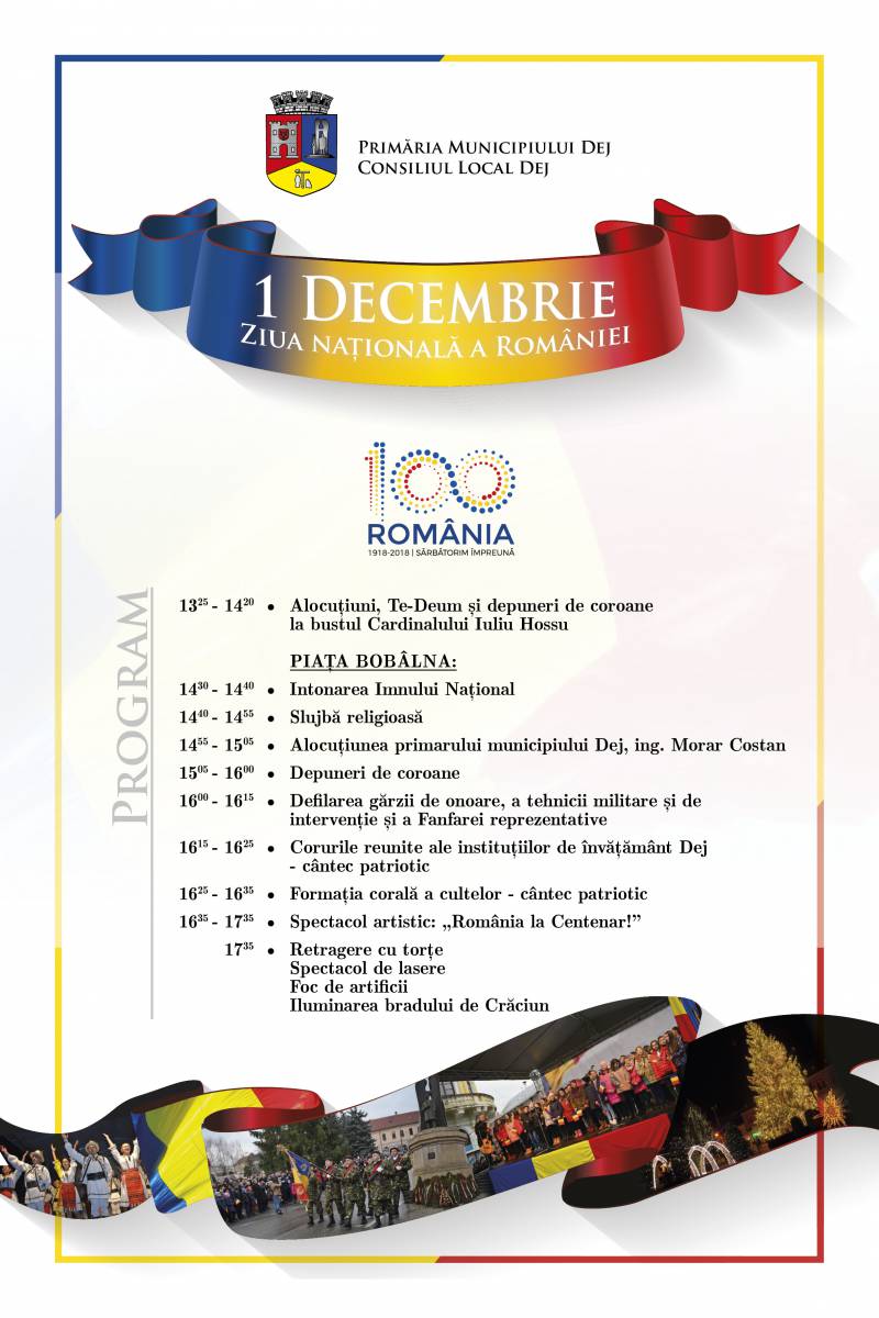 Ziua Naţională a României va fi sărbătorită sâmbătă la Dej